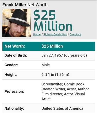 Frank Miller - Net Worth, Age, Height, Birthday, Bio, Wiki!